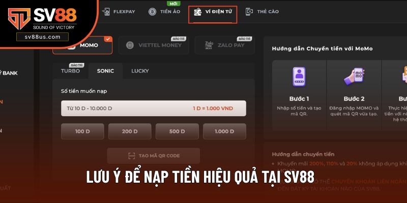 Lưu ý để nạp tiền hiệu quả tại SV88